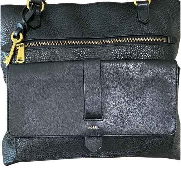 Fossil Kinley Cowhide Black Pebbled Leather Shopper Bag - Picture 8 of 16